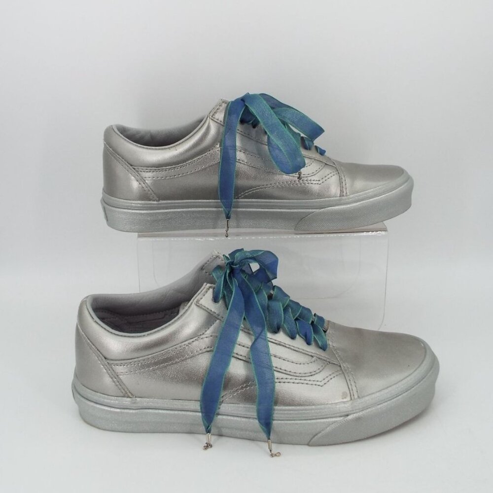 Vans Old Skool Metallic Silver Sneakers Fabric Laces Size 8.5 - Picture 3 of 11